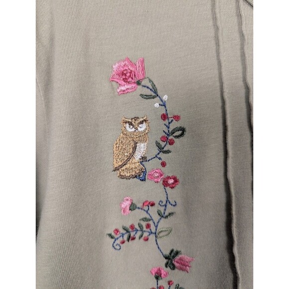 C&K Designs Embroidered Owls Pintuck Green Top Cottagecore Popover Style Sz M - Picture 2 of 8